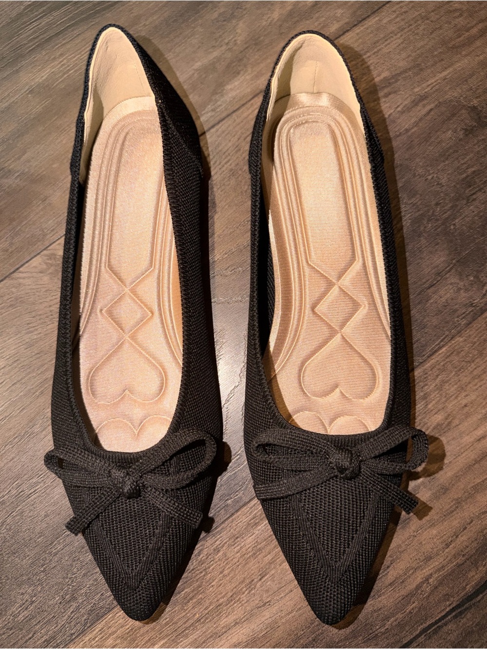 Amazon Black Pointed Toe Knit Ballet Flats with Bow